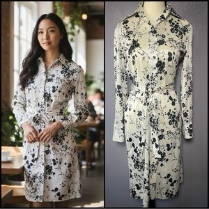 Vintage 70’s Floral Print Satin-Like Button Up Dress with Removable Tie